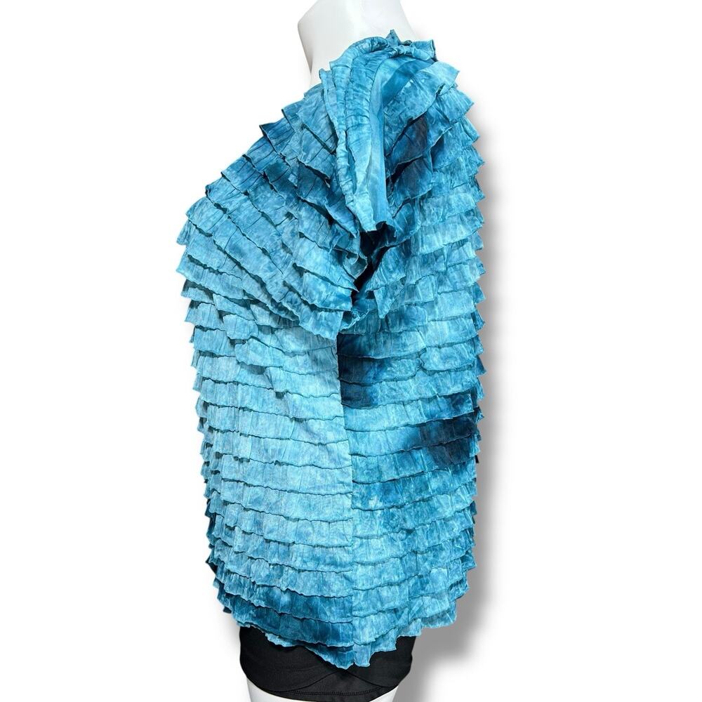 Notations Womens Blouse Top Shirt Ruffled Fringe V Neck Short Sleeve Blue 1X - Picture 5 of 9